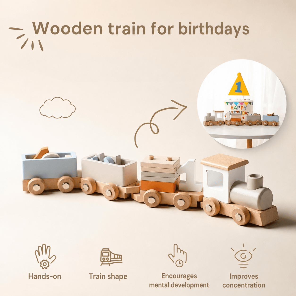Montessori Wooden Train L'atelier Montessori