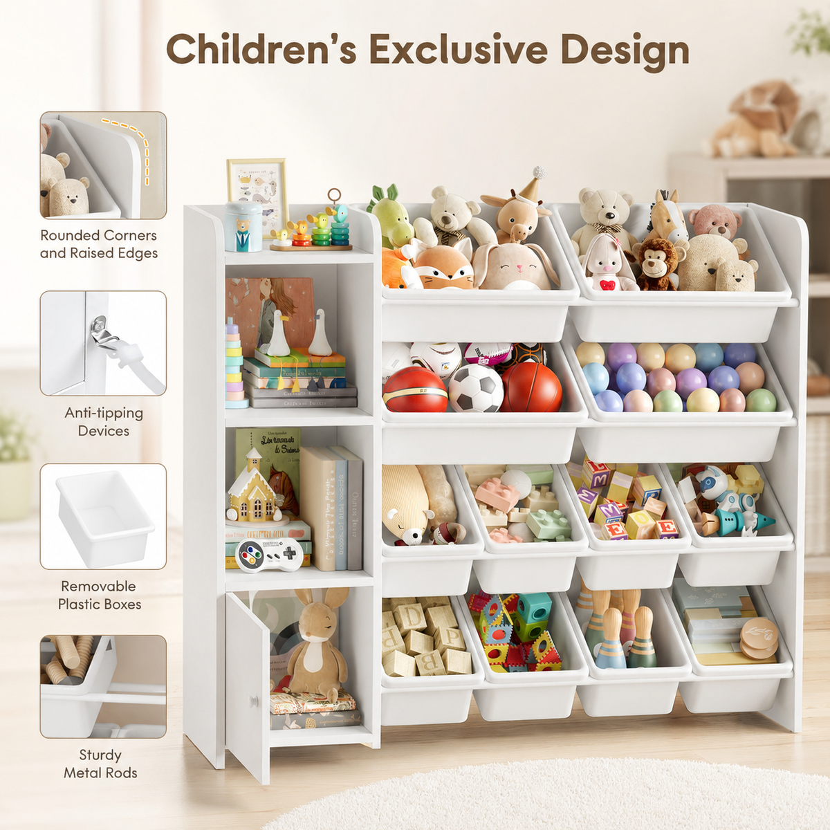 Portagiochi 8 Contenitori 4 Ripiani per Bambini Montessori & Giocattoli