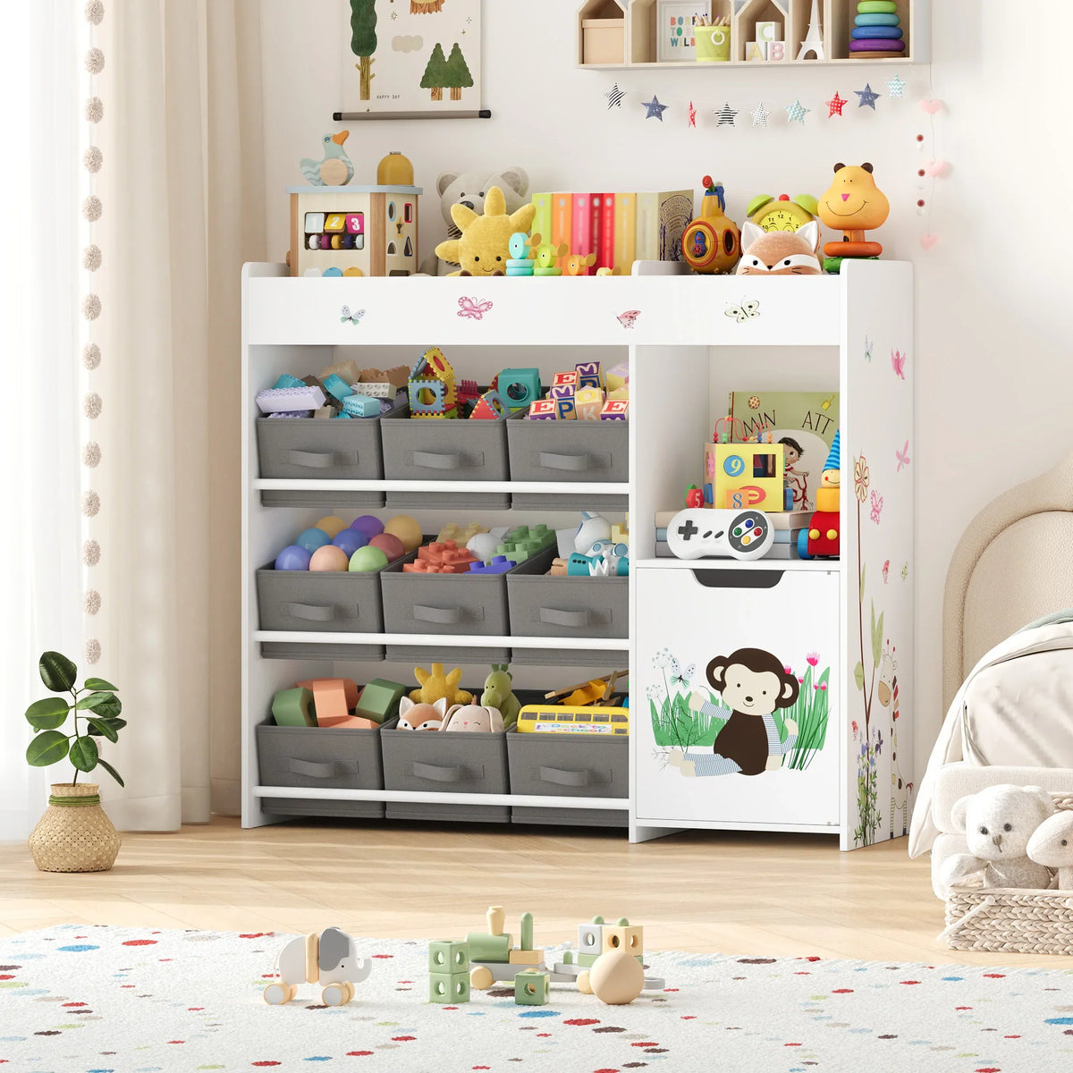Scaffale Portagiochi 9 Contenitori Bianco per Bambini Montessori & Giocattoli