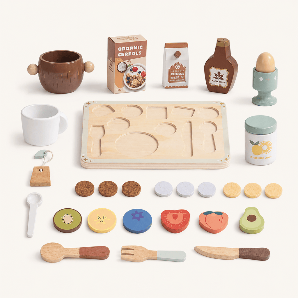Wooden Breakfast Play Food Set Kids Toy Montessori & Toys