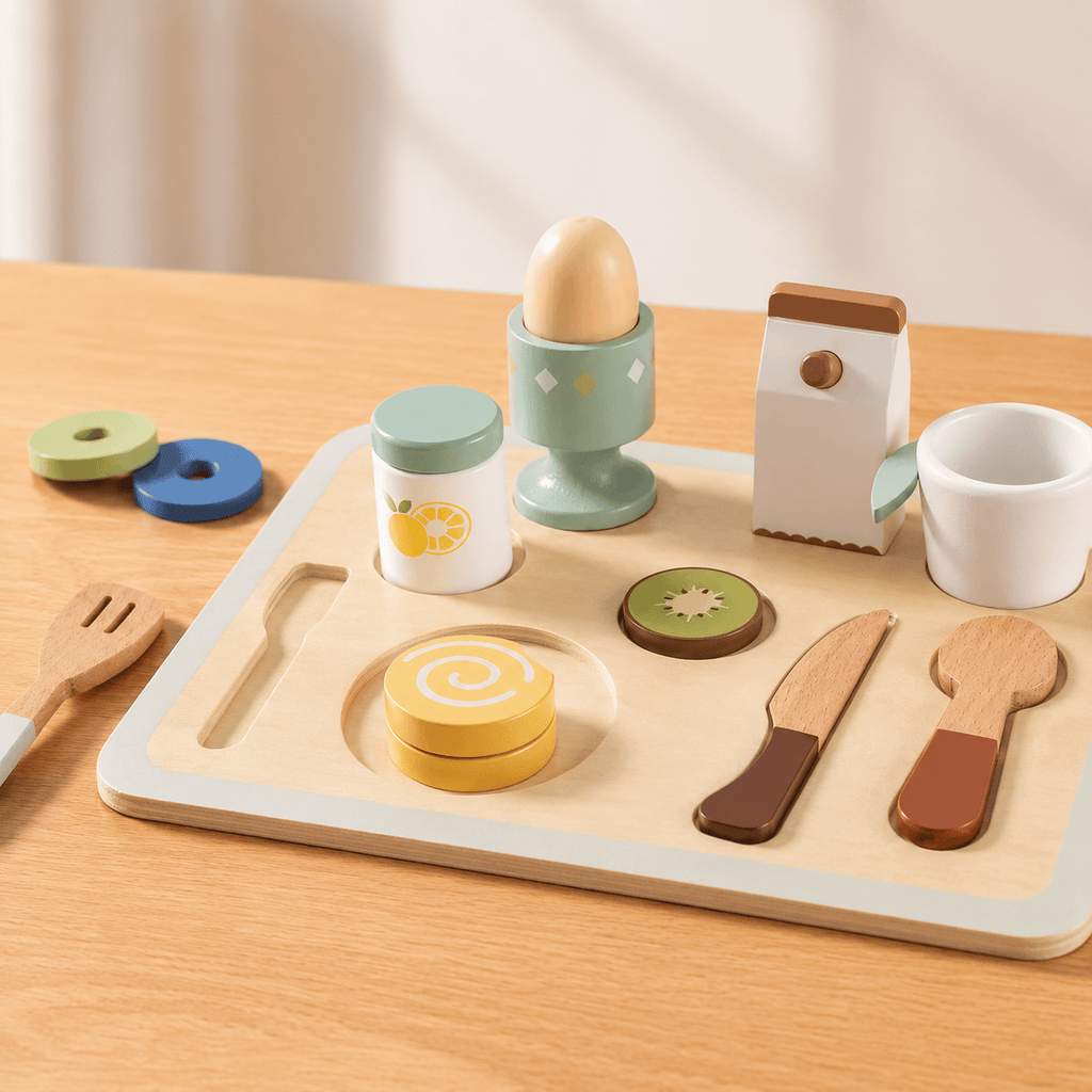 Wooden Breakfast Play Food Set Kids Toy Montessori & Toys