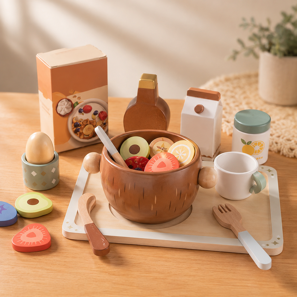 Wooden Breakfast Play Food Set Kids Toy Montessori & Toys