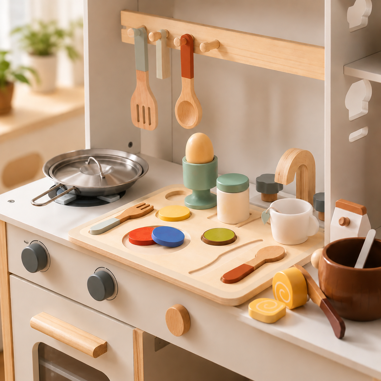 Wooden Breakfast Play Food Set Kids Toy Montessori & Toys