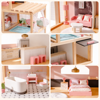 Wooden Dollhouse with Furniture Set for Kids Montessori & Toys