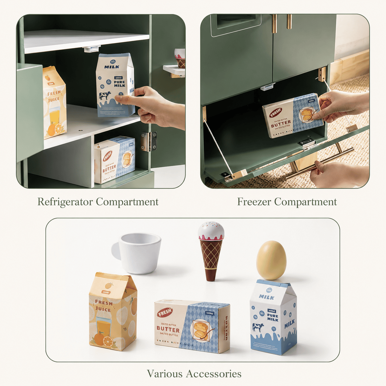 Wooden Toy Fridge Kids Play Kitchen Vintage Montessori & Toys