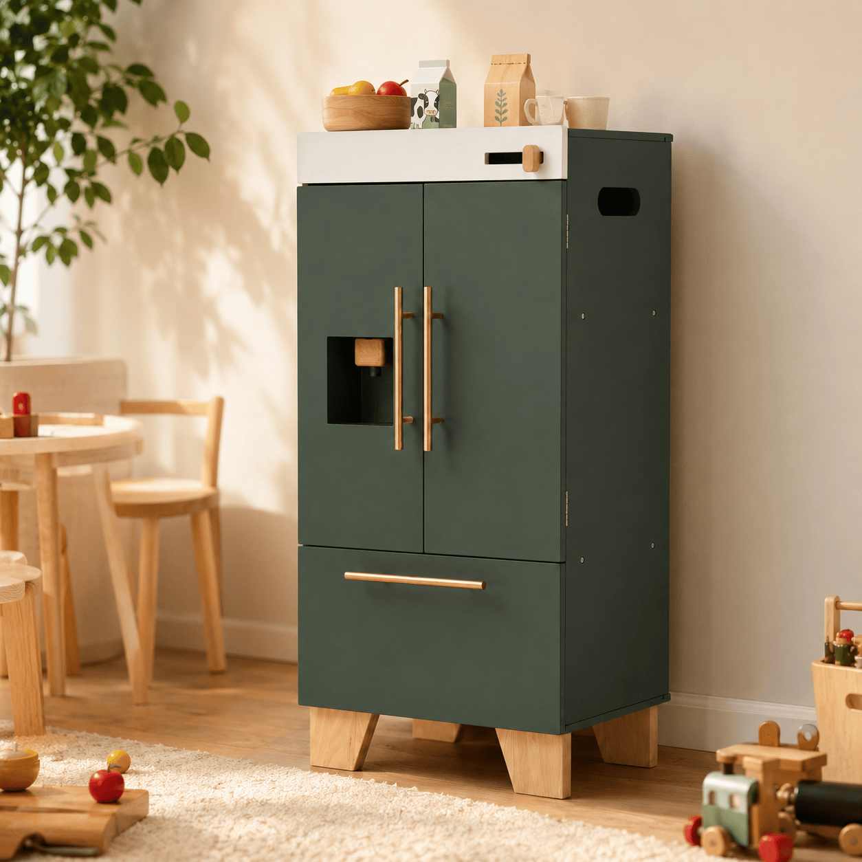 Wooden Toy Fridge Kids Play Kitchen Vintage Montessori & Toys