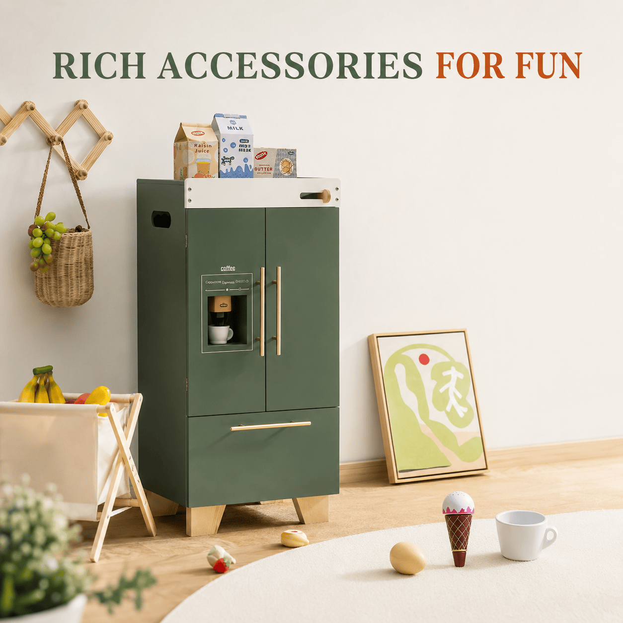 Wooden Toy Fridge Kids Play Kitchen Vintage Montessori & Toys