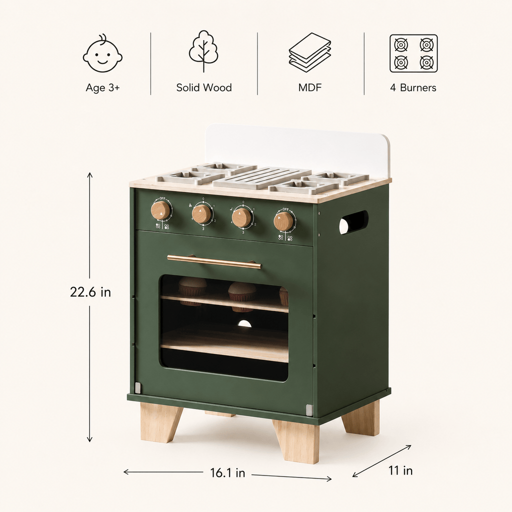 Wooden Toy Kitchen Oven Kids Pretend Play Montessori & Toys