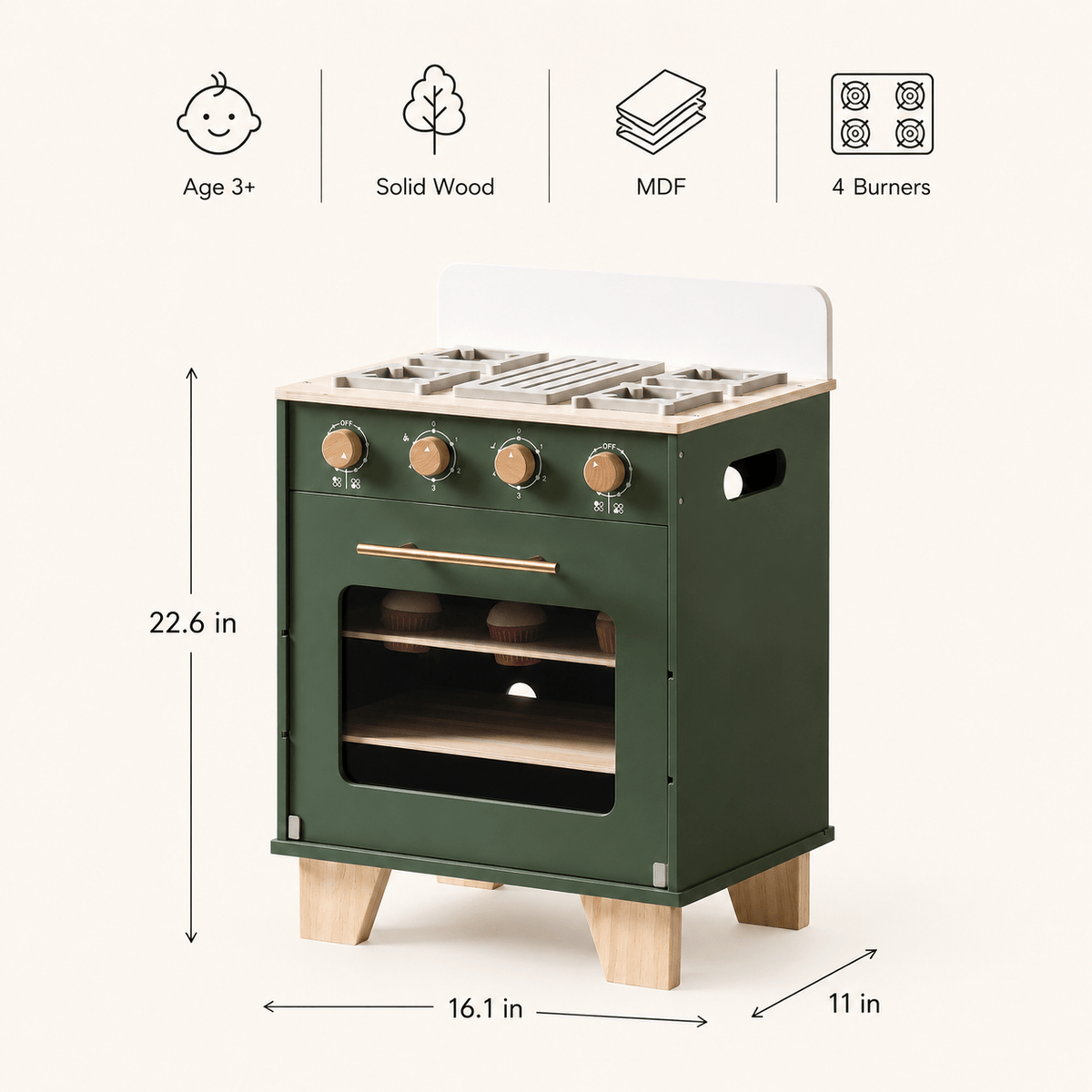 Wooden Toy Kitchen Oven Kids Pretend Play Montessori & Toys