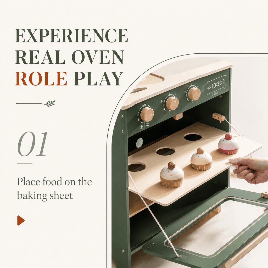 Wooden Toy Kitchen Oven Kids Pretend Play Montessori & Toys