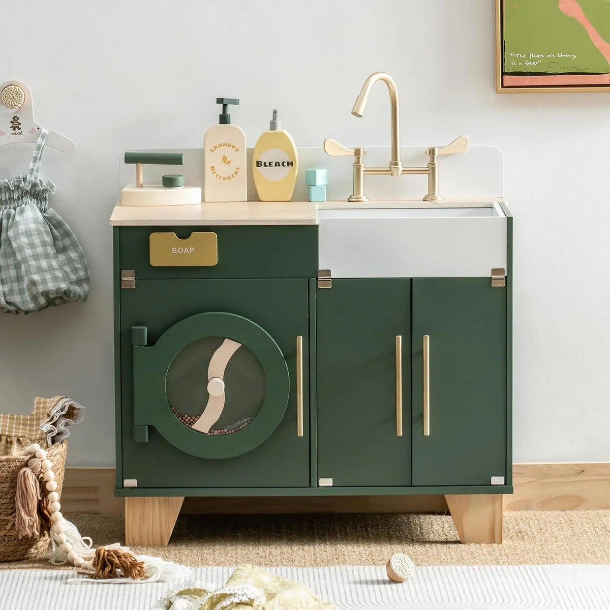 Wooden Toy Washer Dryer Kids Pretend Play Montessori & Toys