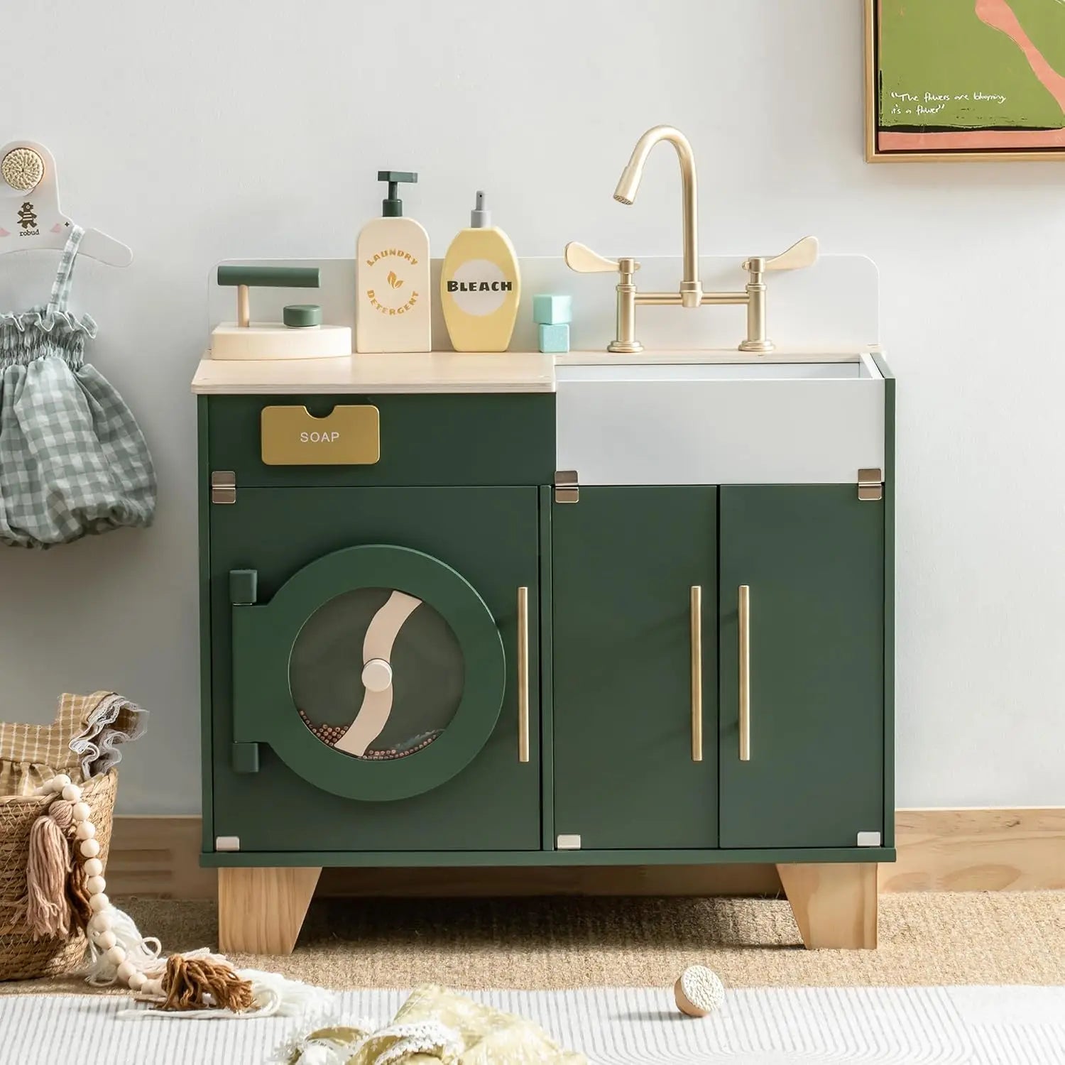 Wooden Toy Washer Dryer Kids Pretend Play Montessori & Toys