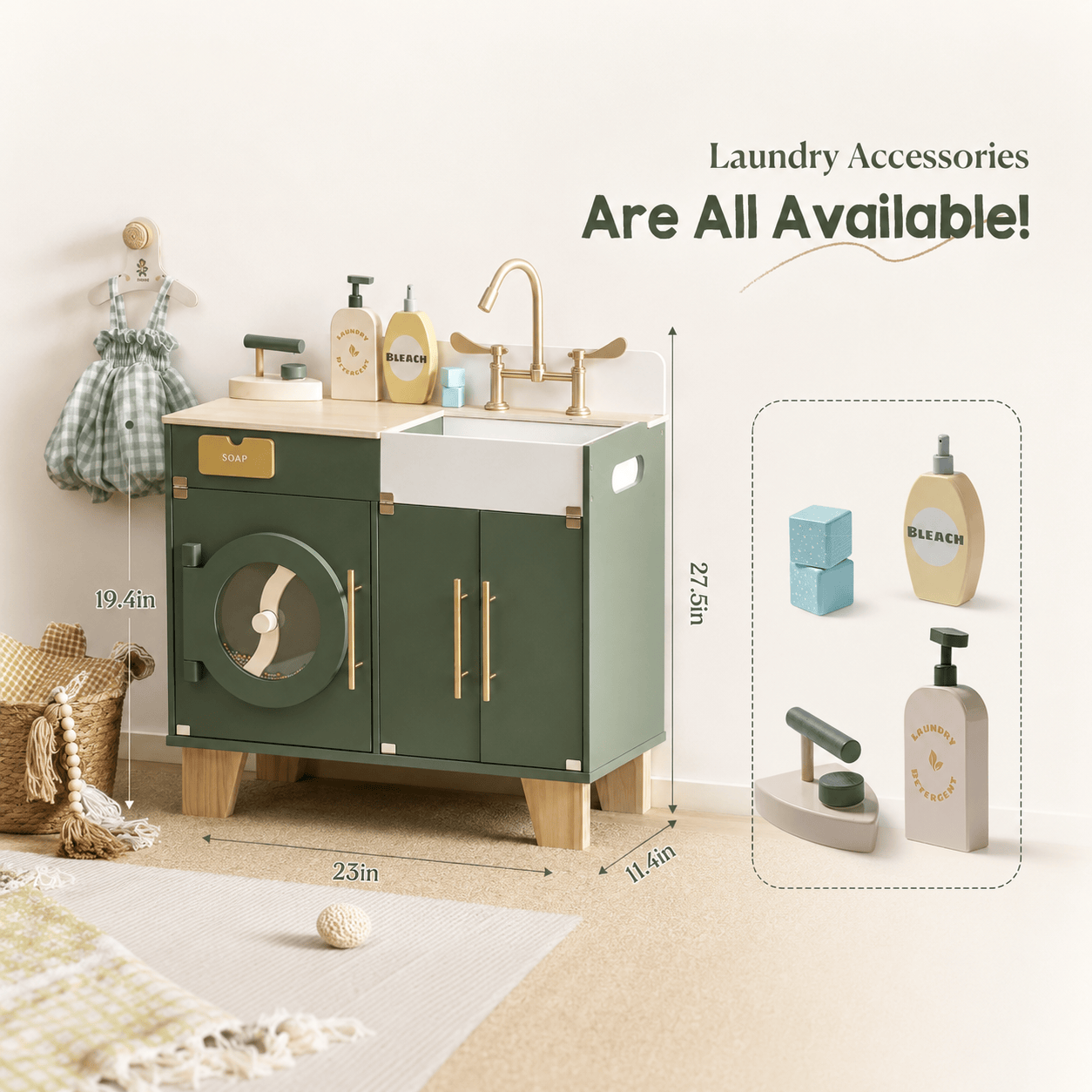 Wooden Toy Washer Dryer Kids Pretend Play Montessori & Toys