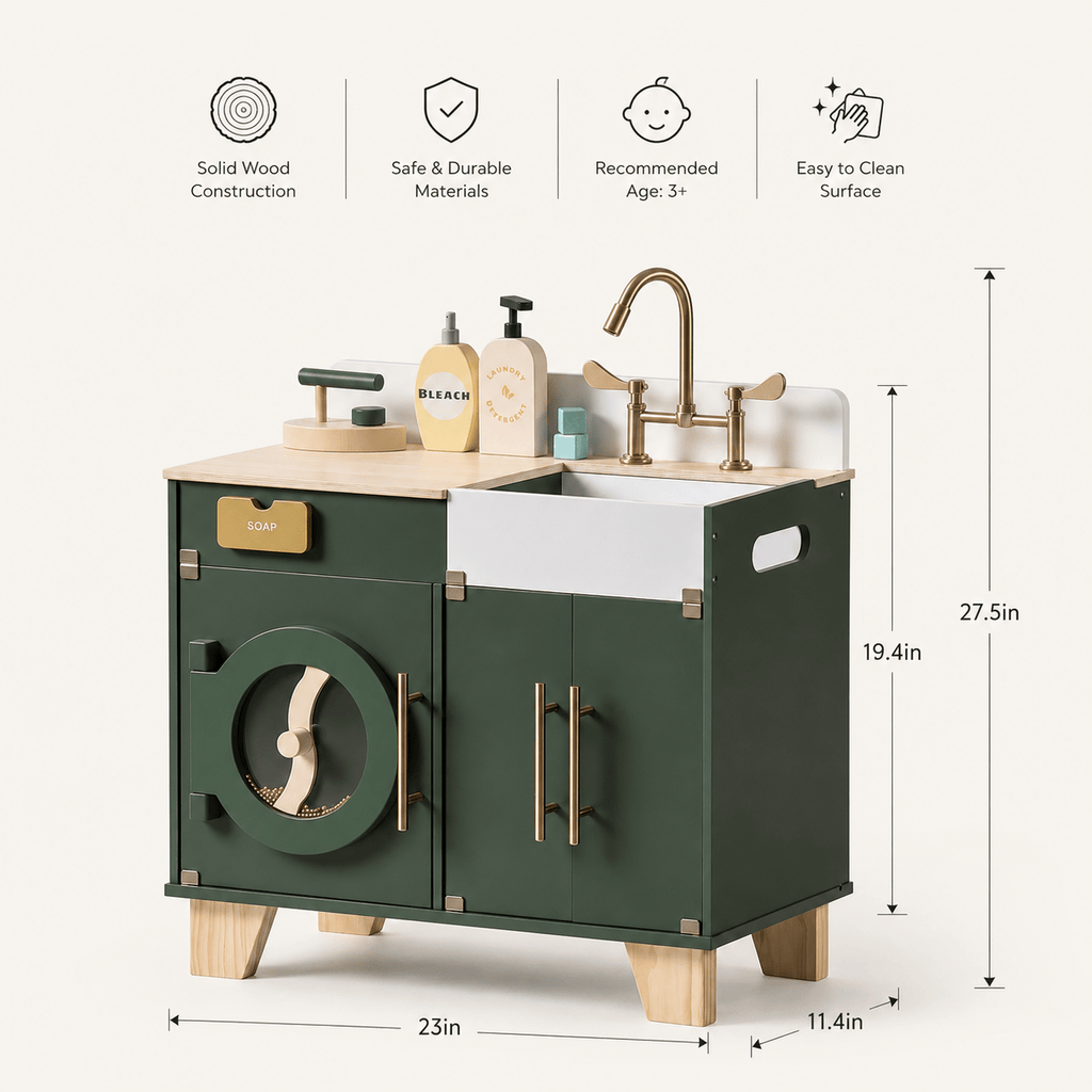 Wooden Toy Washer Dryer Kids Pretend Play Montessori & Toys