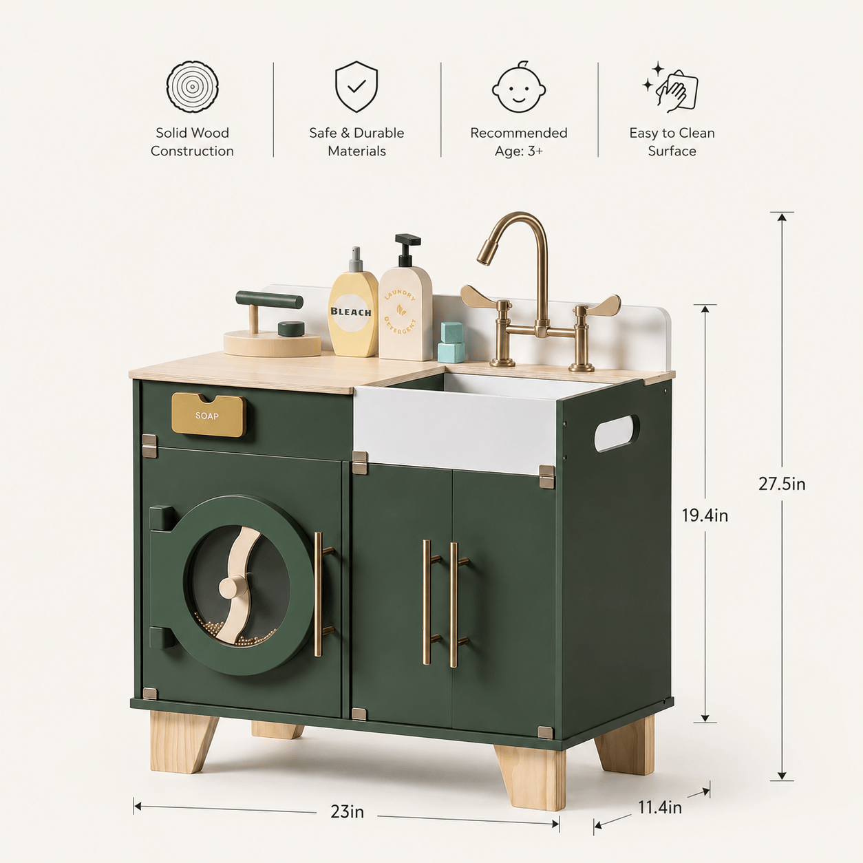Wooden Toy Washer Dryer Kids Pretend Play Montessori & Toys
