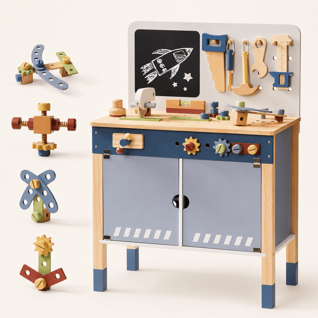 Wooden Toy Workbench Set for Kids Montessori & Toys
