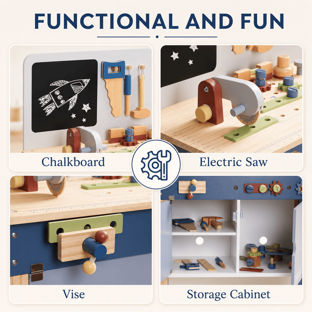 Wooden Toy Workbench Set for Kids Montessori & Toys